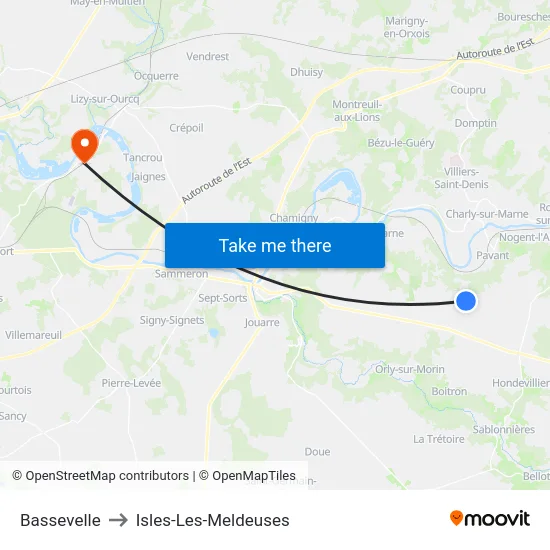 Bassevelle to Isles-Les-Meldeuses map