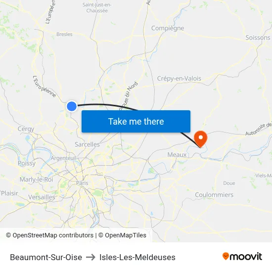 Beaumont-Sur-Oise to Isles-Les-Meldeuses map