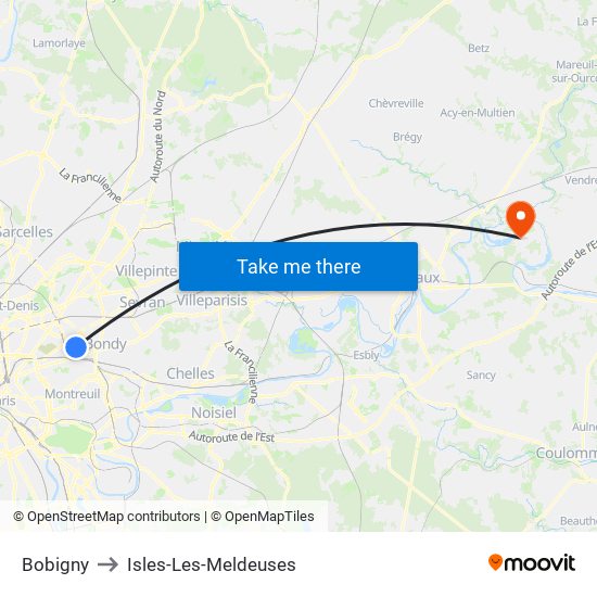 Bobigny to Isles-Les-Meldeuses map