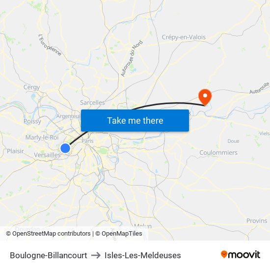 Boulogne-Billancourt to Isles-Les-Meldeuses map