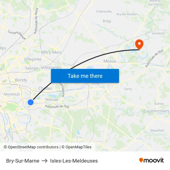 Bry-Sur-Marne to Isles-Les-Meldeuses map