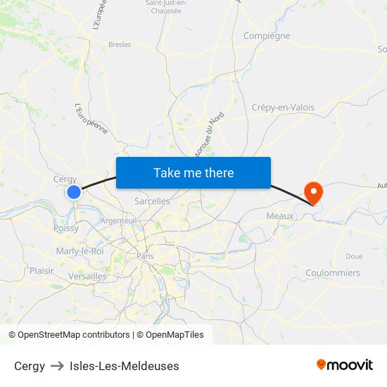 Cergy to Isles-Les-Meldeuses map
