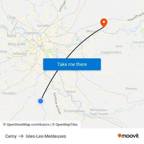 Cerny to Isles-Les-Meldeuses map
