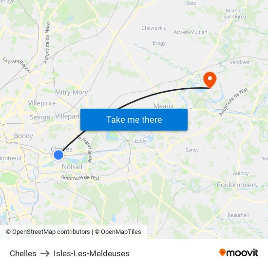 Chelles to Isles-Les-Meldeuses map
