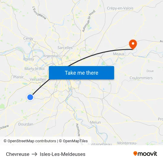 Chevreuse to Isles-Les-Meldeuses map