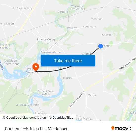 Cocherel to Isles-Les-Meldeuses map
