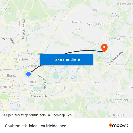 Coubron to Isles-Les-Meldeuses map