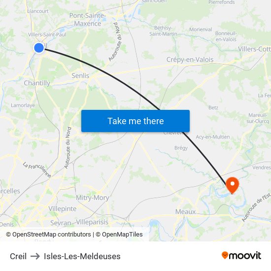 Creil to Isles-Les-Meldeuses map