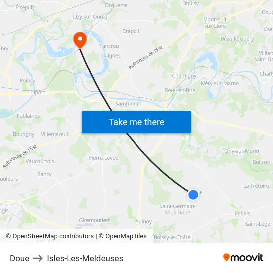 Doue to Isles-Les-Meldeuses map