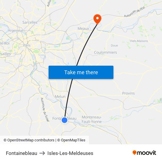 Fontainebleau to Isles-Les-Meldeuses map