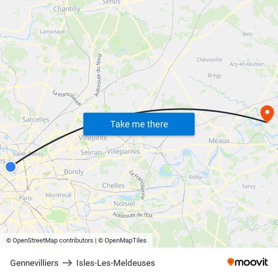 Gennevilliers to Isles-Les-Meldeuses map