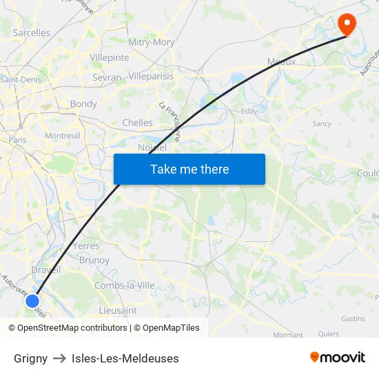 Grigny to Isles-Les-Meldeuses map