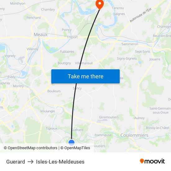 Guerard to Isles-Les-Meldeuses map