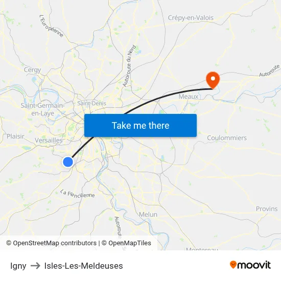 Igny to Isles-Les-Meldeuses map