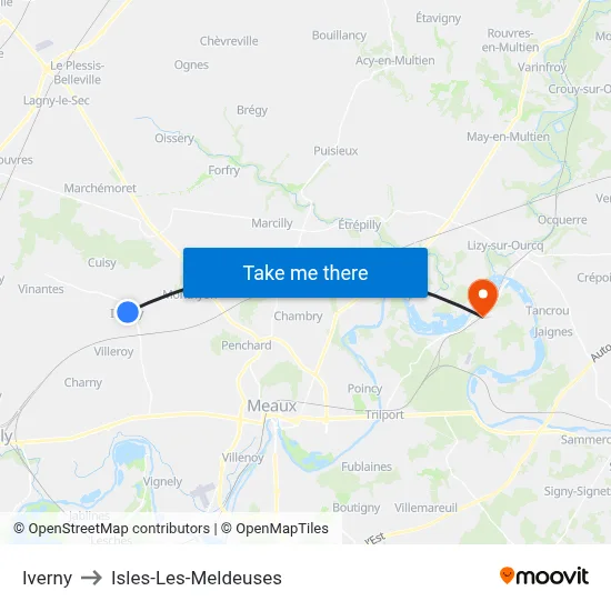 Iverny to Isles-Les-Meldeuses map