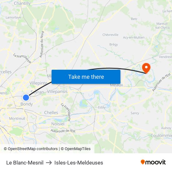 Le Blanc-Mesnil to Isles-Les-Meldeuses map