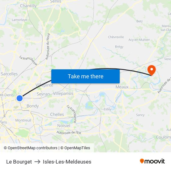 Le Bourget to Isles-Les-Meldeuses map