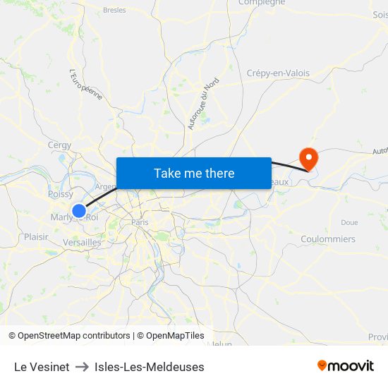 Le Vesinet to Isles-Les-Meldeuses map