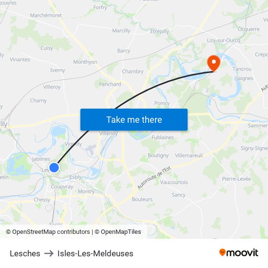 Lesches to Isles-Les-Meldeuses map