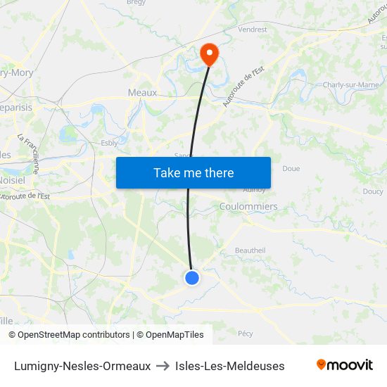 Lumigny-Nesles-Ormeaux to Isles-Les-Meldeuses map