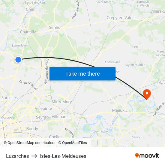 Luzarches to Isles-Les-Meldeuses map