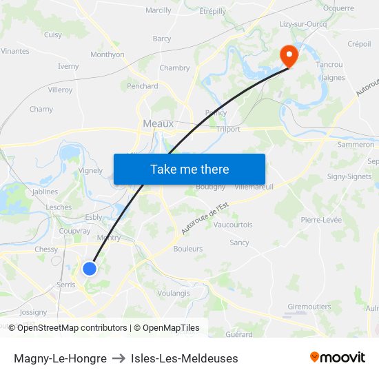 Magny-Le-Hongre to Isles-Les-Meldeuses map