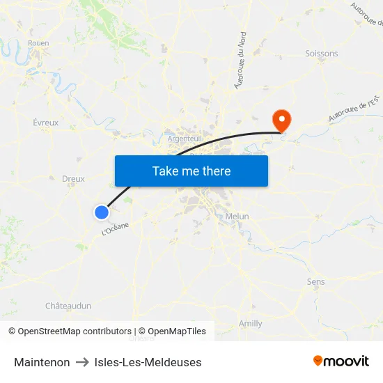 Maintenon to Isles-Les-Meldeuses map