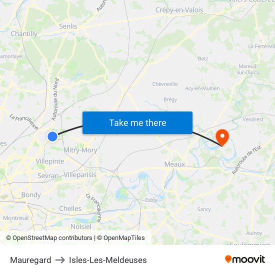 Mauregard to Isles-Les-Meldeuses map