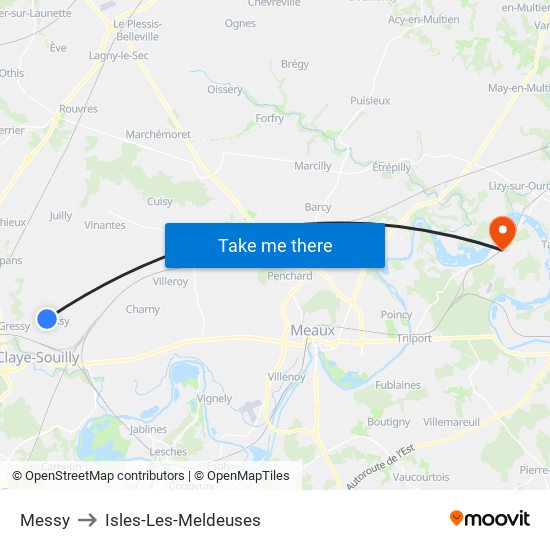 Messy to Isles-Les-Meldeuses map