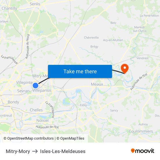 Mitry-Mory to Isles-Les-Meldeuses map