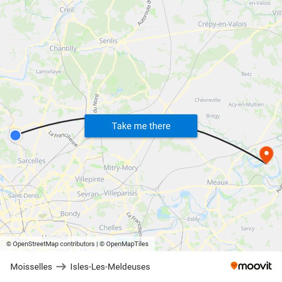 Moisselles to Isles-Les-Meldeuses map