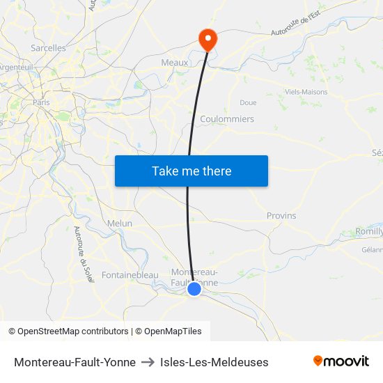 Montereau-Fault-Yonne to Isles-Les-Meldeuses map