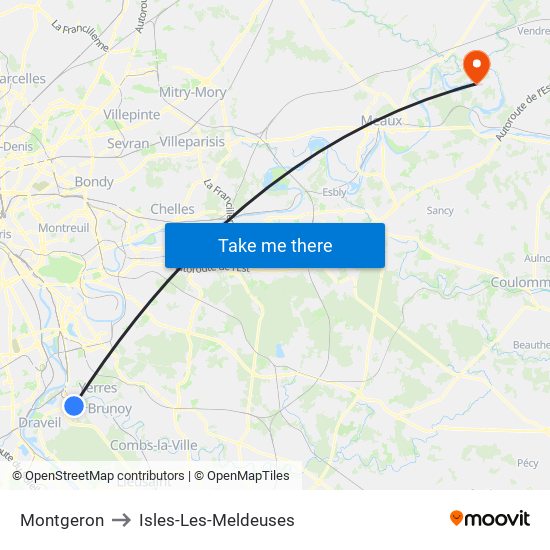 Montgeron to Isles-Les-Meldeuses map