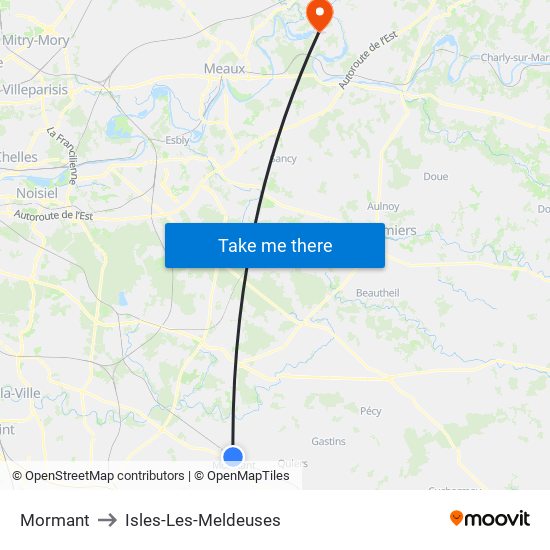 Mormant to Isles-Les-Meldeuses map