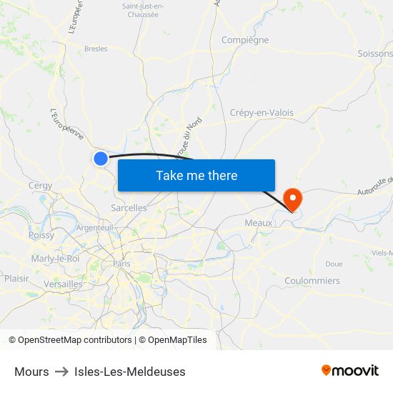 Mours to Isles-Les-Meldeuses map