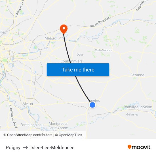 Poigny to Isles-Les-Meldeuses map