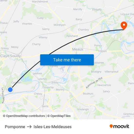 Pomponne to Isles-Les-Meldeuses map