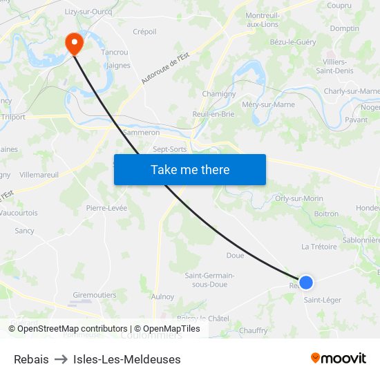 Rebais to Isles-Les-Meldeuses map