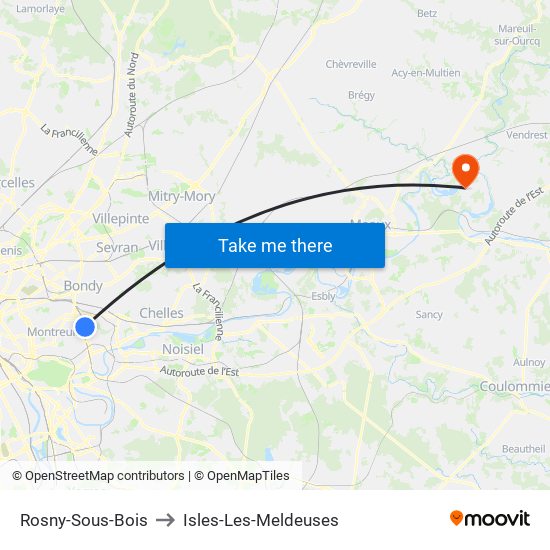 Rosny-Sous-Bois to Isles-Les-Meldeuses map