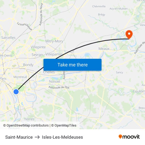 Saint-Maurice to Isles-Les-Meldeuses map
