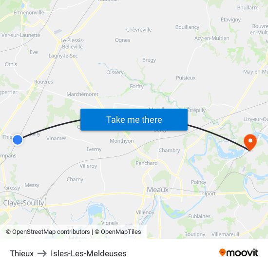 Thieux to Isles-Les-Meldeuses map