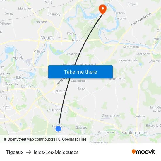 Tigeaux to Isles-Les-Meldeuses map