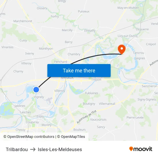 Trilbardou to Isles-Les-Meldeuses map