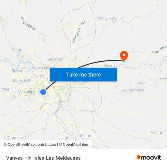 Vanves to Isles-Les-Meldeuses map