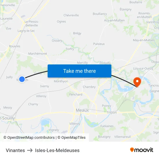 Vinantes to Isles-Les-Meldeuses map