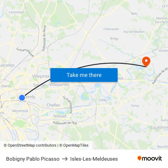 Bobigny Pablo Picasso to Isles-Les-Meldeuses map