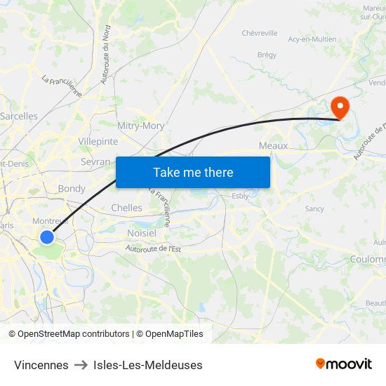 Vincennes to Isles-Les-Meldeuses map