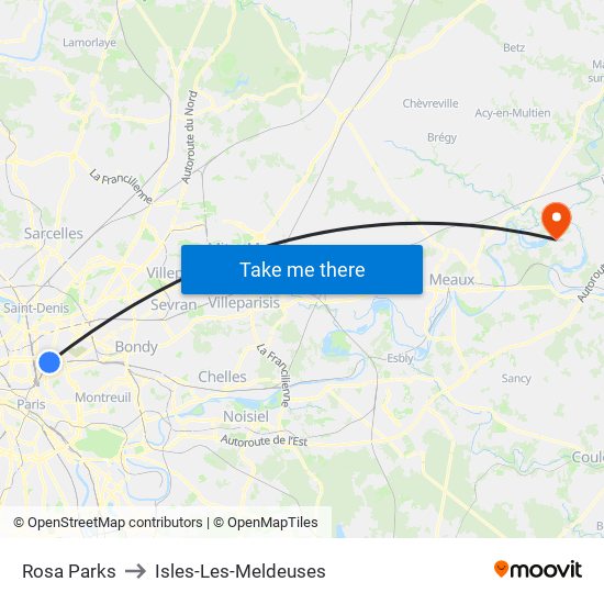 Rosa Parks to Isles-Les-Meldeuses map