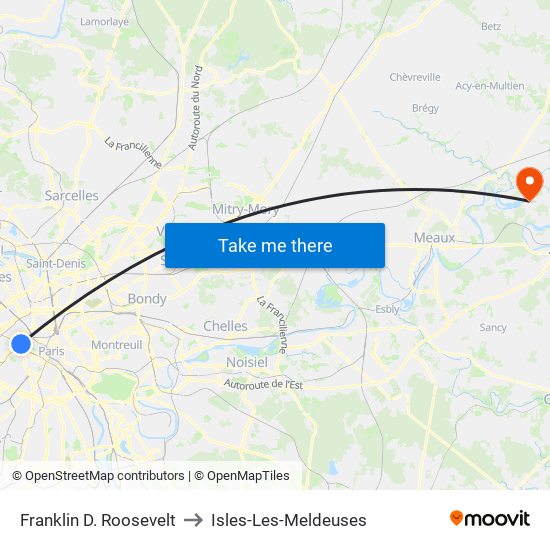 Franklin D. Roosevelt to Isles-Les-Meldeuses map