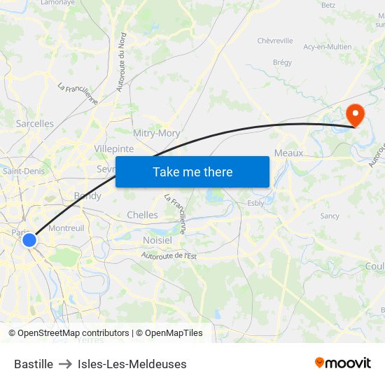 Bastille to Isles-Les-Meldeuses map